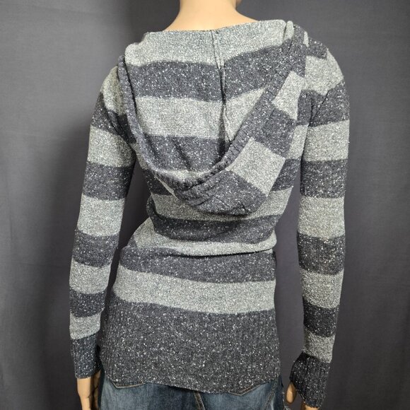 Y2K Rip Curl Striped Hooded Sweater Size XS Emo Grunge Gray Pullover - Picture 2 of 9